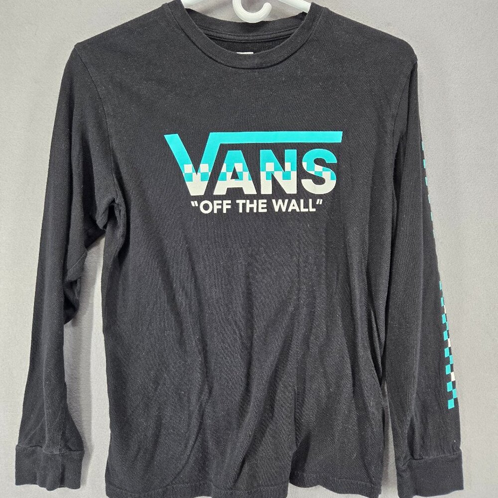 Vans "Off The Wall" Long Sleeve T-shirt, Black/White/Teal, Medium, 100% Cotton